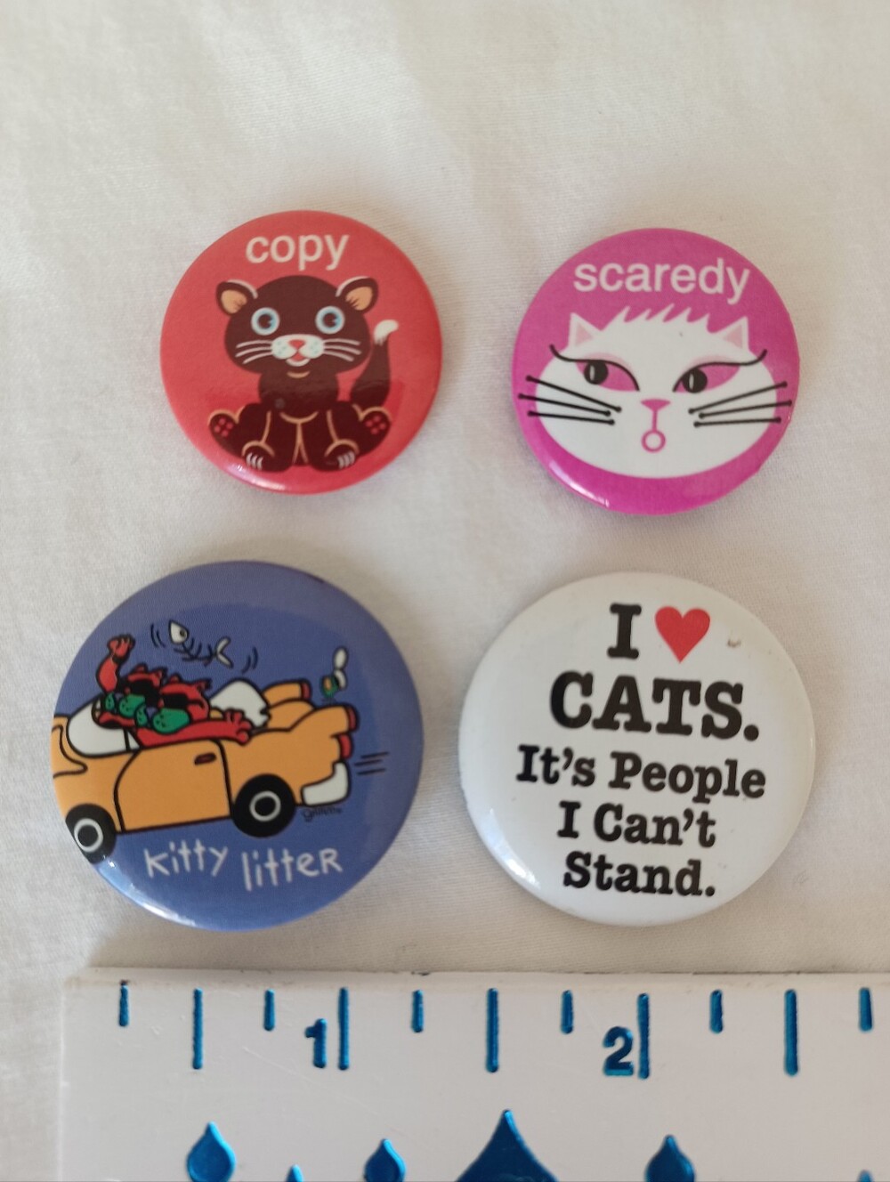 SET OF 4 Cat Themed Pinback Buttons